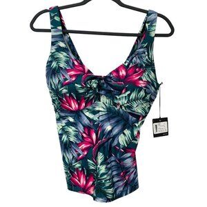 Lolë Womens Tankini M UV Protection Built-in Bra Green Tropical Beach Resort NWT